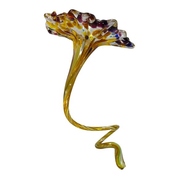 Handcrafted Artisan Glass Confetti Flower Twisted Stem Millefiori Decorative Art - Picture 4 of 6